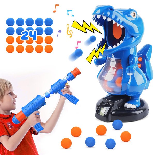 EagleStone T-Rex Dinosaur Shooting Toys for 6 7 8 Year Old Boys, Electronic Shooting Target Game with Air Pump Gun, 24 Balls, Foam Blaster Boy Toys Age 6-8 8-10, Christmas Birthday Gifts for Kids