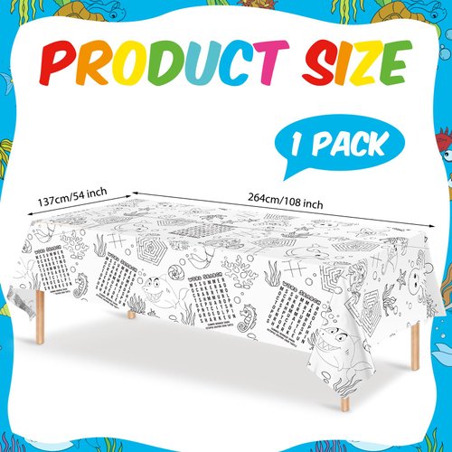 Yungyan 1 Pieces Ocean Animals Coloring Tablecloth for Classroom Giant Summer Coloring Poster Sea Tablecloth Mermaid Shark Activity Table Cover for Sea Themed Birthday School Parties 54 x 104 Inch