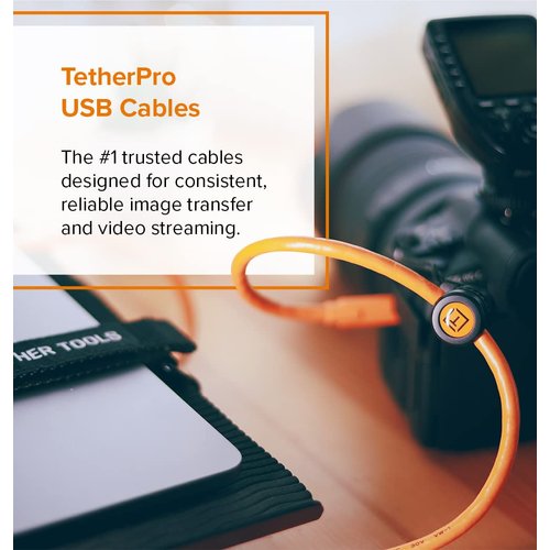 Tether Tools TetherPro USB 3.0 USB-C Cable | for Fast Transfer and Connection Between Camera and Computer | Non-Reflective Black | 15 Feet (4.6 m)