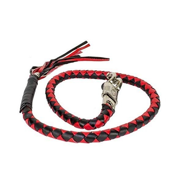 Red & Black Combination 36" Long 1/2" Diameter Naked Soft Genuine Leather Motorcycle Get Back Whip