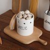 Ceramic Garlic Keeper with Wood Lid, Garlic Container for Counter Easy to Clean,Garlic Saver to Keep Your Garlic Cloves Fresh Longer,Farmhouse Garlic Holder Storage Container, 4.5-inch (White)
