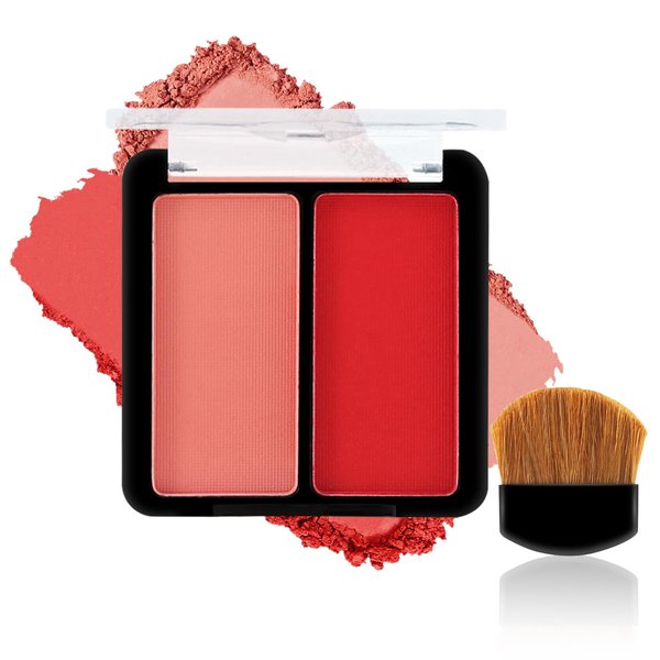 Apooliy 2 Colors Matte Blush Palette with Brush,Pink Blush Powder for Cheecks Makeup,Long Lasting Face Blusher,Highly Pigmented
