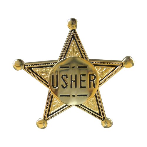 Gold Star Usher Pins for Church | Reusable Gold Metal Usher Badge Locking Pin Back | Engraved Usher Name Tag Pin 2 Inches Diameter