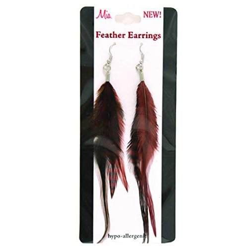 Mia Feather Earrings-Brown Color-3 Natural Feathers Approximately 5" Long Per Earring-For Pierced Ears