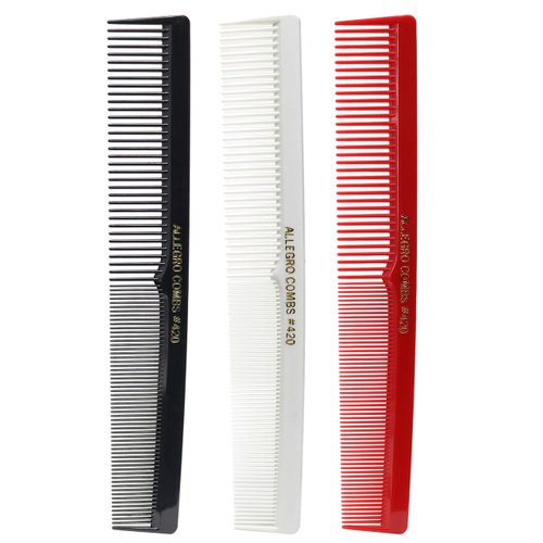 Allegro Combs 420 Hair combs Barber Comb Comb Set Hair Cutting Combs Pocket Comb Combs for Hair Stylist Styling Comb Black Red and white Combs 3 pk.