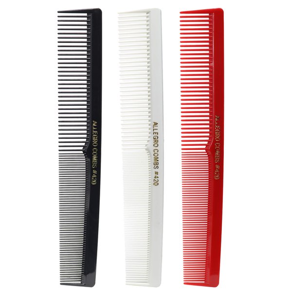 Allegro Combs 420 Hair combs Barber Comb Comb Set Hair Cutting Combs Pocket Comb Combs for Hair Stylist Styling Comb Black Red and white Combs 3 pk.