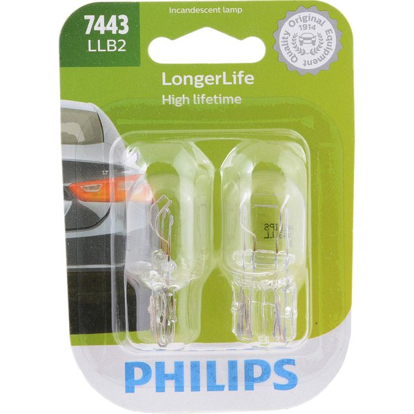 Philips Automotive Lighting 7443 LongerLife Miniature Bulb, 2 Pack, 7443LLB2