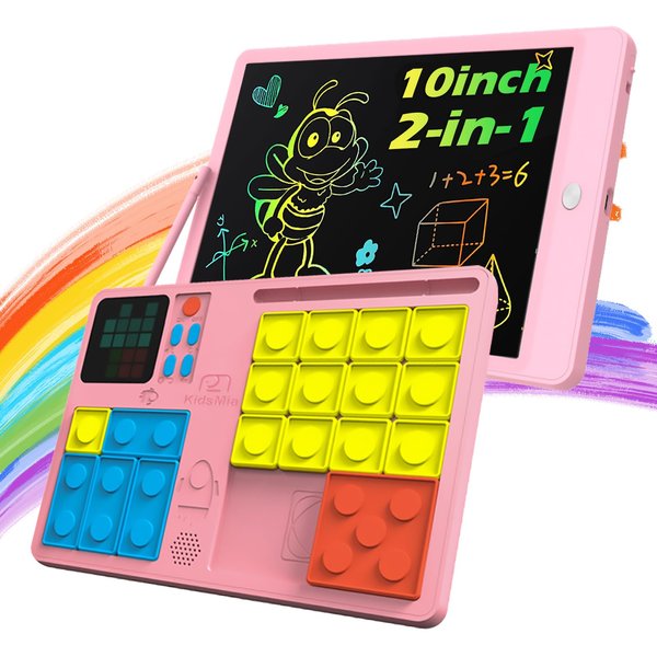 Tablet Slide Puzzle Game & Kids Drawing Writing Tablet, Toddler Writing Tablet LCD Drawing Tablet for Kids Drawing Game Toys for 4-8 Year Old Boys Girl 500+ Challenges Drawing Pad Travel Game (Blue)