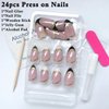 Bellelfin 24Pcs Almond French Tip Press on Nails, Full Cover Medium Almond Fake Nails Glossy False Nails with Designs Glue on Acrylic Nails for Women Girls Fingernails Decor