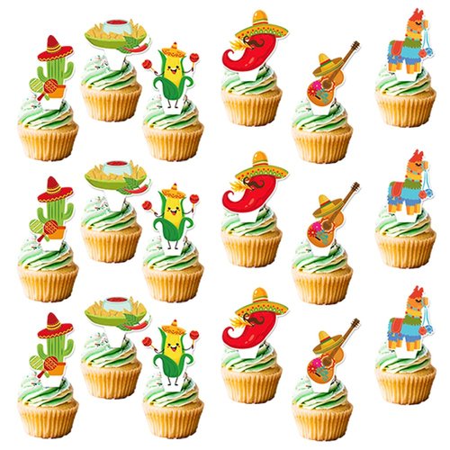 48pcs Mexican Fiesta Cupcake Supplies Birthday Party Cupcake Toppers for Kids Gift Birthday Party Favors Kid's Birthday Party cake Decoration Supplies (Mexicana Fiesta)