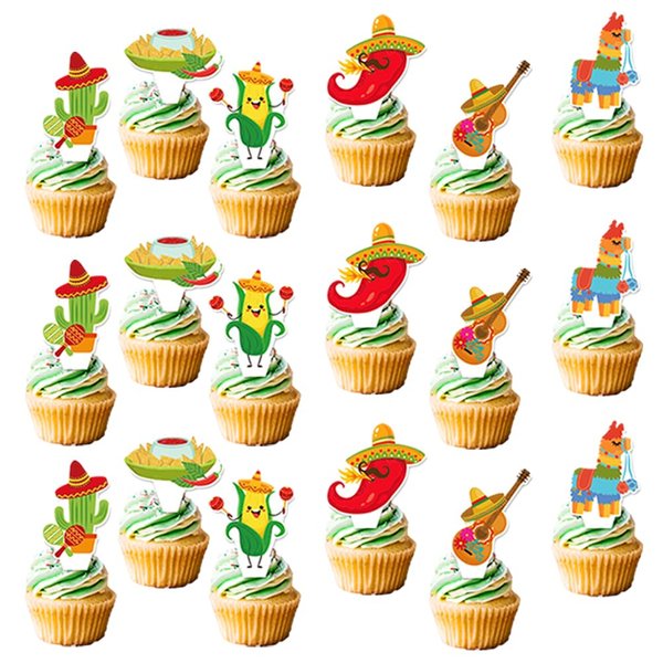 48pcs Mexican Fiesta Cupcake Supplies Birthday Party Cupcake Toppers for Kids Gift Birthday Party Favors Kid's Birthday Party cake Decoration Supplies (Mexicana Fiesta)