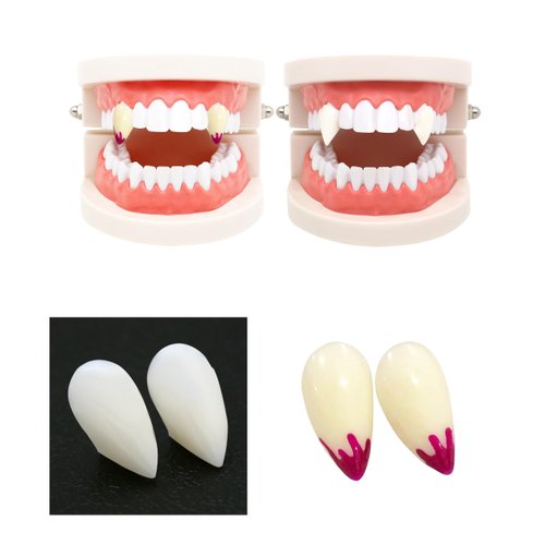 2 Pairs Vampire Teeth Costume 15mm Fangs Fake Teeth with Adhesive Fake Teeth Halloween Decorations Party Cosplay Props Werewolf Fangs Vampire Dentures Party Favors Masquerade Accessories Gift