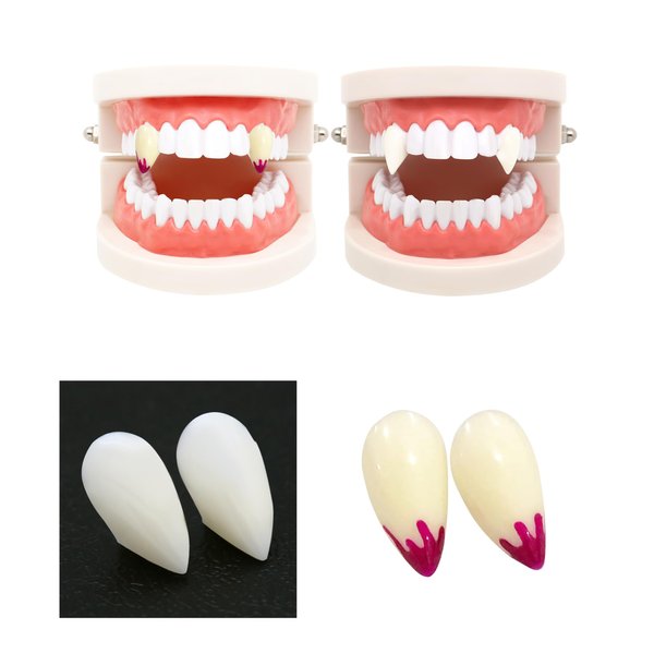 2 Pairs Vampire Teeth Costume 15mm Fangs Fake Teeth with Adhesive Fake Teeth Halloween Decorations Party Cosplay Props Werewolf Fangs Vampire Dentures Party Favors Masquerade Accessories Gift