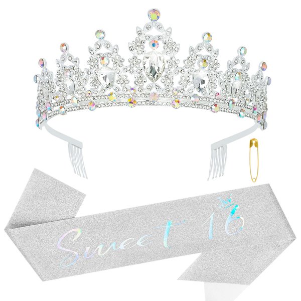 YARIEW Pink Sweet 16 Sash and Tiara, Sweet 16 Birthday Decorations for Girls, Birthday Crown and Sash, 16th Birthday Gifts for Girls, Sweet Sixteen Gifts for Girls…