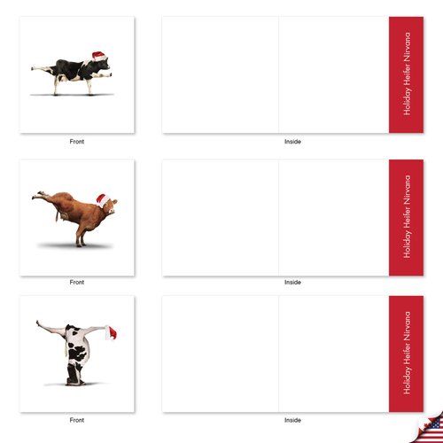 The Best Card Company - 10 Blank Animal Christmas Note Cards - Assorted Bulk Holiday Cards for Kids, Fun Wildlife (4 x 5.12 Inch) - Christmas Cow Yoga MQ6545XSB-B1x10