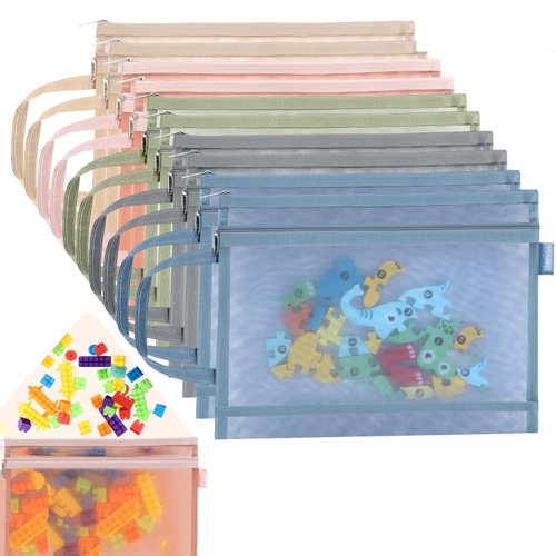 10 Packs Toy Storage Bags, Colored Toy Organizing Bags, 2Layers Mesh Zipper Bags, for Building Blocks, Puzzles, Board Games Storage & Organization