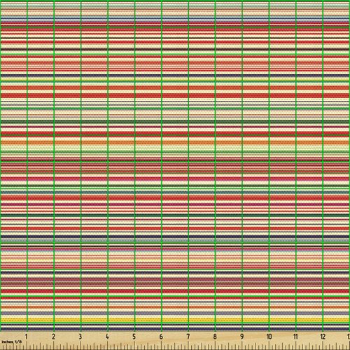 Ambesonne Abstract Fabric by The Yard, Vivid Horizontal Colorful Striped Lines Background Rainbow Bars Display, Decorative Fabric for Upholstery and Home Accents, 2 Yards, Orange Cream Green