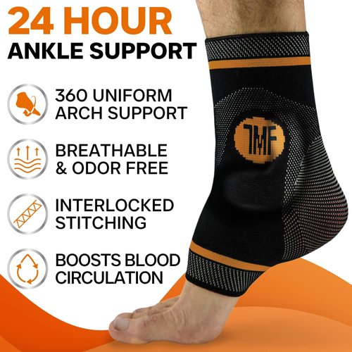 Treat My Feet Compression Ankle Brace with Silicone Ankle Support and Copper - Plantar Fasciitis Brace for Foot Pain & Achilles Tendonitis Relief - Ankle Brace for Women & Men - Medium Size