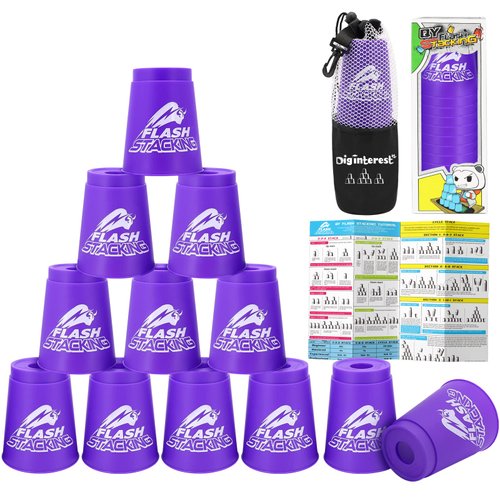 Diginterest Cup Stacking Game, 12pcs Stacking Cups Set, Challenge Competition Sport Training Party idea Quick Cups Games for Kids and Adults (Purple)