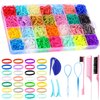 28 Colors Rubber Bands with 7 Hair Styling Tools, 2100 Pcs Colorful Elastic Ties Small Rubber Bands Baby Toddler Ties for Girls Hair Accessories Christmas Gifts
