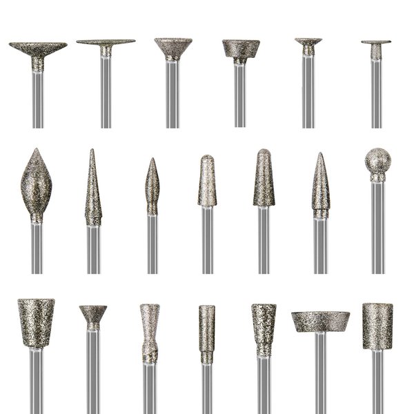 Stone Carving Set Diamond Burr Bits Compatible with Dremel, 20PCS Polishing Kits Rotary Tools Accessories with 1/8’ Shank For Carving, Engraving, Grinding, Stone, Rocks, Jewelry, Glass, Ceramics