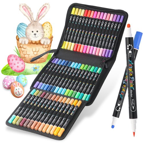 ZSCM 60 Colors Dual Tip Acrylic Markers Paint Pens, Easter Basket Stuffers for Teens, Gifts for Teen Gifts Trendy Stuff, Rock Painting Fine & Brush Tip Acrylic Paint Pen For Kids Adult Art Crafts