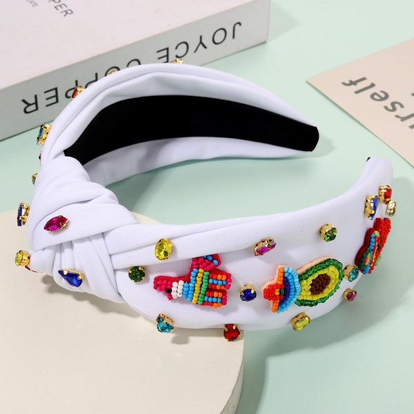 YAHPERN Mexican Headband for Women Cinco De Mayo Headband Beaded Fiesta Knotted Headband Embellished Rhinestone Crystal Wide Top Knot Headband Mexican Holiday Hair Accessory Party Favors Gifts (Mix)