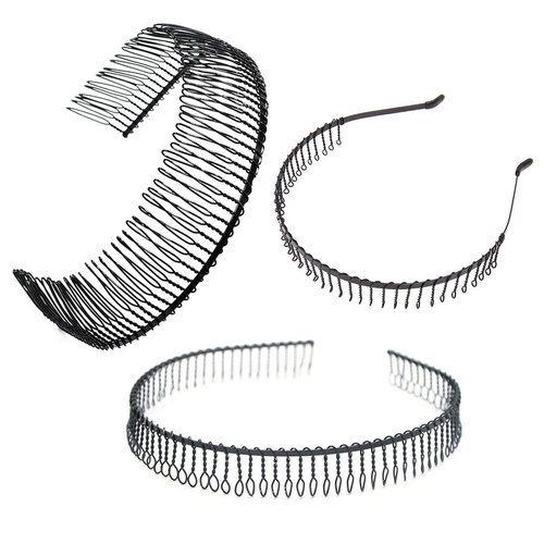 3 Pcs Unisex Black Metal Toothed Hairdressing Hair Band Head Band Hair Hoop Teeth Comb Headwear Elastic Non Slip Accessory for Women and Men