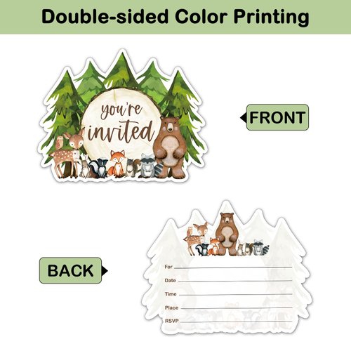 REWIDPARTY Woodland Animals Birthday Party Invitations with Envelopes & Stickers（Set of 15） Forest Animals Shaped Fill-in Invitations Woodland Greenery Invites Birthday Baby Shower Party Supplies