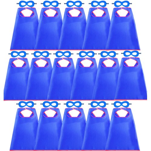 D.Q.Z Superhero-Capes and Masks for Kids Bulk 16 Sets Boys Girls Super Hero-Costumes-Toys Halloween Dress Up Party Favors (Blue)