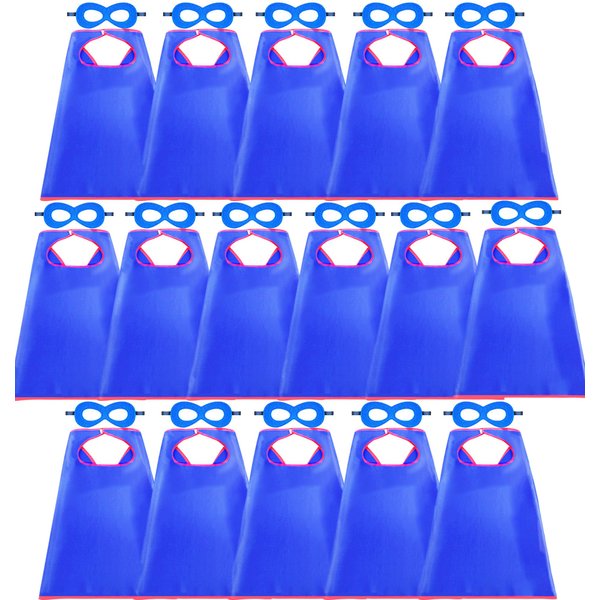 D.Q.Z Superhero-Capes and Masks for Kids Bulk 16 Sets Boys Girls Super Hero-Costumes-Toys Halloween Dress Up Party Favors (Blue)