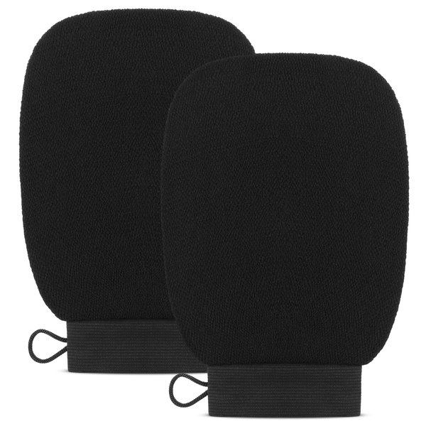 Clarial Exfoliating Body Scrub for Bath & Shower Use - Face Scrubber & Body Exfoliator for Dead Skin Remover - Korean Exfoliating Glove Shower Scrub for Men and Women - Pair All Black