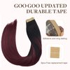 GOO GOO Tape in Hair Extensions, Real Human Hair, Seamless Straight Tape in Hair Extensions, Jet Black to Red, 20pcs 16inch