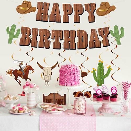 Western Party Decorations, Pre-Strung Western Birthday Banner,Cowboy Birthday Party Decorations, Rodeo Birthday Decorations,Western Birthday Party Decorations and Hanging Swirls, Cowboy Party Decorations, Western Themed Party Decorations