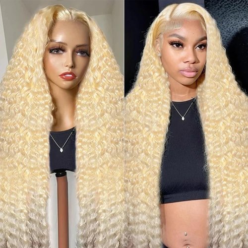 IJFMMEL 30 Inch 613 Lace Front Wig Human Hair 200% Density 13X6 HD Transparent Blonde Wig Human Hair Deep Wave Lace Front Wig Human Hair Pre Plucked Blonde Lace Front Wigs Human Hair For Women