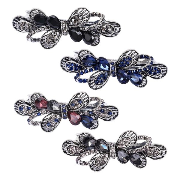 Ruihfas 4Pcs Vintage Hair Barrettes Retro French Barrette Crystal Rhinestone Butterfly Hair Clips Hair Styling Pins Accessories For Women Girls