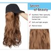 SEGO Baseball Cap with Hair Extensions for Women Adjustable Hat with Hair Attached Synthetic Long Wavy Wig with Black Hat Stylable for Pigtail Ponytail 16 Inch Light Brown 290g