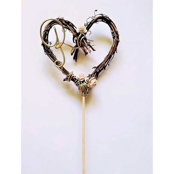 Letter Cake Topper in Natural Twigs and Paper Roses for Birthday Party, Wedding Receptions