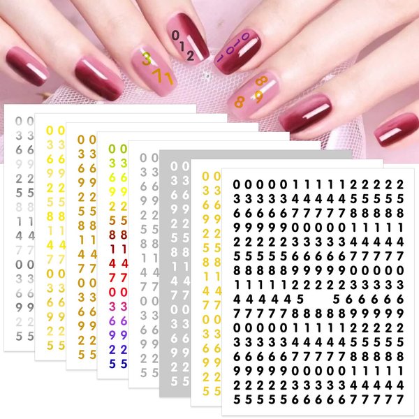 DANNEASY 8 Sheets Small Number Nail Art Stickers for Women Kids Girl Number for Nails Self Adhesive Nail Stickers Number Nail Decals 3D Nail Design Nail Decoration