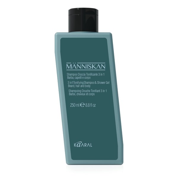 Kaaral Människan 3 in 1 Tonifying Shampoo & Shower Gel, 250ml - Cleanse Hair, Beard, and Body with Zeolite and Red Sandalwood