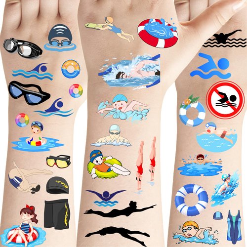 PIBIPAID 360 Pcs Swimming Tattoos Temporary Stickers -Swimming summer Party Supplies Decorations Swimming Action Sport Themed Birthday Baby Shower Party Gifts Sticker