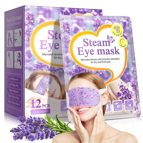 ZIXAOK Steam Eye Mask - Lavender Eye Steam Mask for Dry Eyes 12Pairs - Disposable Heated Eye Mask Self Heating - Eye Care for Dark Circles and Puffiness