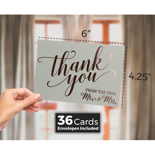 Wedding Thank You Cards - Rose Gold Foil Stamped Letterpress - 36 Cards Plus Envelopes - From the New Mr & Mrs Design