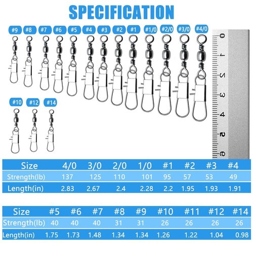 50pcs Fishing Barrel Swivels with Safety Snaps Swivel Stainless Steel High Strength Interlock Snap Swivels Rolling Connector Black Nickel Solid Ring Freshwater Fishing Tackles Accessories #2