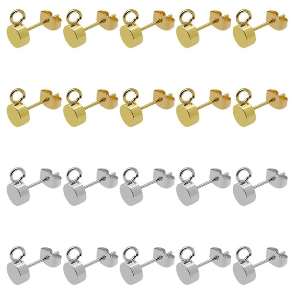 40pcs Earring Studs for Jewelry Making,Ball Post Earring Stud Gold Plated Hypoallergenic Stainless Steel Stud Earrings with Butterfly Ear Back for DIY Earrings Making(14K Gold,Silver)