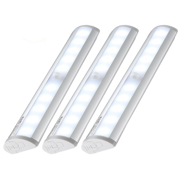 Kuled® Cabinet LED Light, Motion Auto Sensing LED Lights, DIY Stick-on Anywhere Portable 10-led Wireless Motion Sensing Closet Cabinet LED Night Light / Stairs Light, Step Light Bar with Magnetic Strip for Trunk Led Light / Cabinet / Drawer / Bar Sets / H