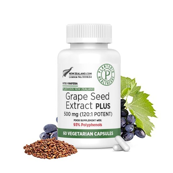 Plantonin Grape Seed Extract 500 mg with 93% Polyphenols - 120:1 60,000mg Strength, 60 Capsules - 2 Months Supply - GMO & Gluten Free - Polyphenols Extracts