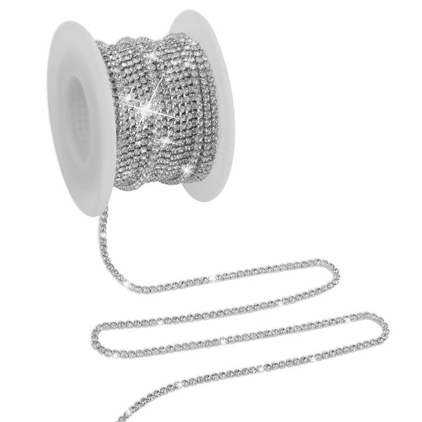 Lusofie 10 Yards 2MM Rhinestone Close Chain Trim Silver Rhinestone String Rhinestone Roll Crystal Rhinestones Chain for Crafts Jewelry Wedding Clothes DIY
