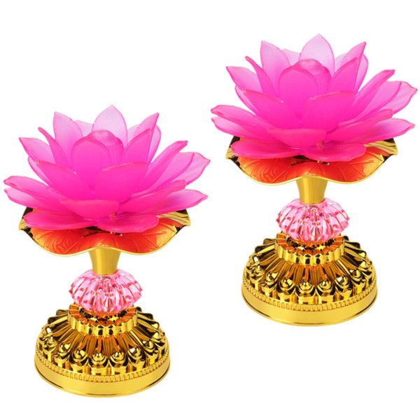 LACGO Pack of 2 LED Lotus Buddhist Lights Color-Changing Gradient Buddha Lotus Lamps Plug in or Battery-Operated Buddhist Worship Prayer Faith Supply Things(3.3''W/5.5''H, Pink)
