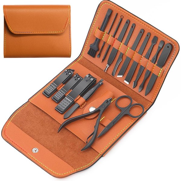 Mikim 16 Pieces Manicure Set Pedicure Kit Stainless Steel Personal Care Tool Nail Clippers Set Professional Grooming Kit Valentine's Day Gift for Men Women Husbands Wife Boyfriend Girlfriend